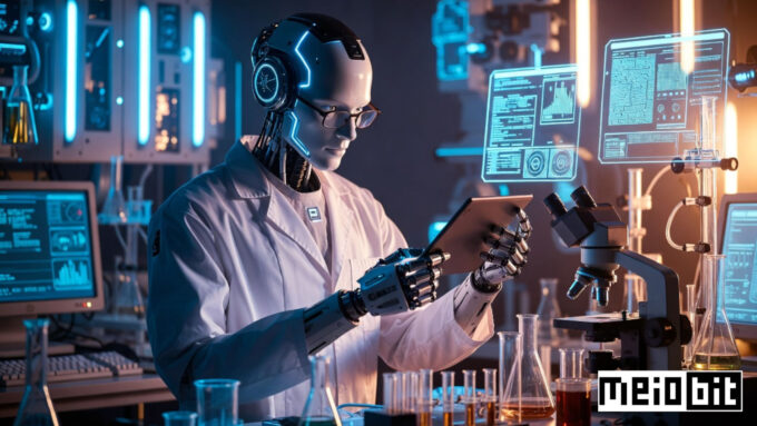 Robô cientista (Crédito: Grok/xAI/Ronaldo Gogoni/Meio Bit)