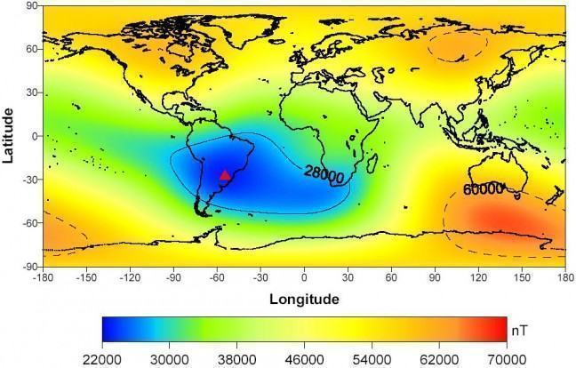 Anomalia Magnética do Atlântico Sul (Fonte: NASA)
