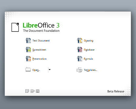 Tela inicial do LibreOffice.