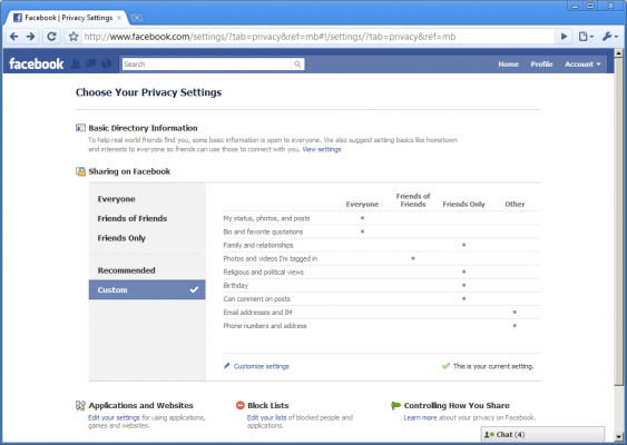 Novos controles de privacidade do Facebook.