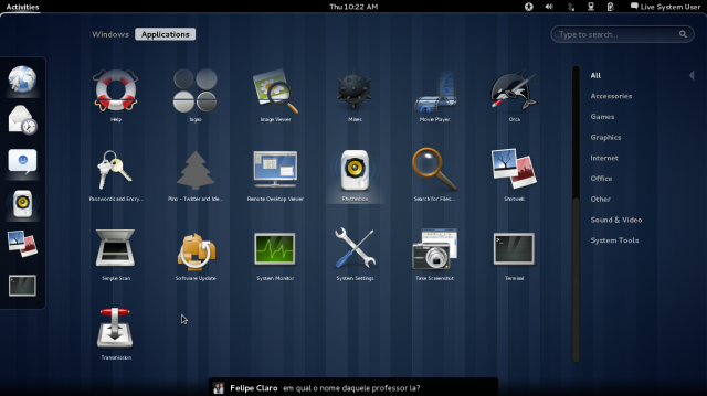 Aplicativos e utilitários, no GNOME 3.