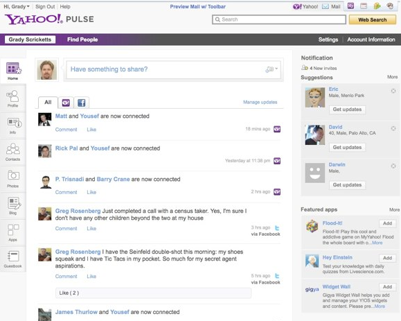 Facebook no Yahoo! Pulse.