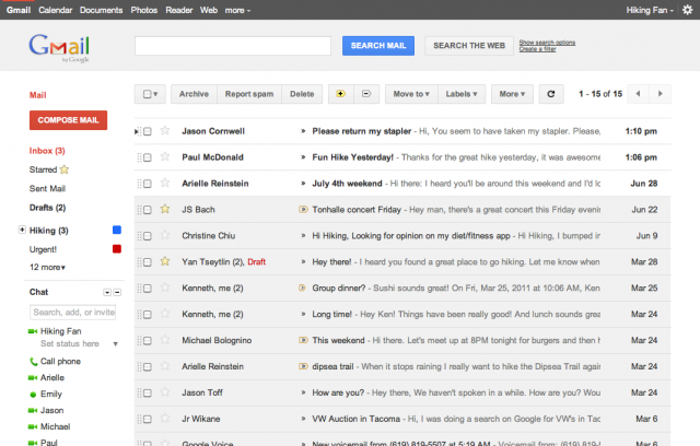 Novo tema do Gmail.