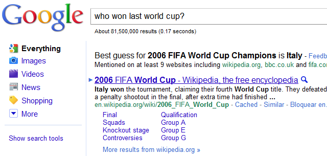 Pergunta ao Google: Quem ganhou a última Copa do Mundo?