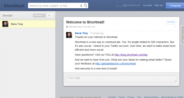 Screenshot do Shortmail.